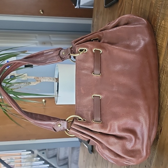 Cole Haan G Series Brown Leather Gold Pocket Shoulder Bag - Picture 5 of 12